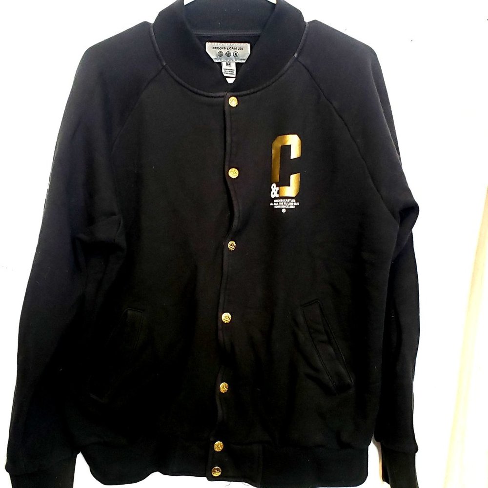 Crooks and Castle Black Cardigan CRKS 85 Letterman Sweatshirt Size M